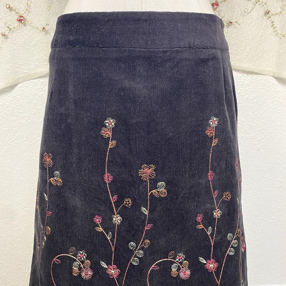 Ecologie Corduroy Embroidered Midi Skirt Cottagecore Coquette Whimsigoth Sz 6 - Picture 5 of 12